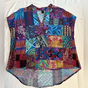 Emery Rose Boho Patchwork Print Blouse Top XL